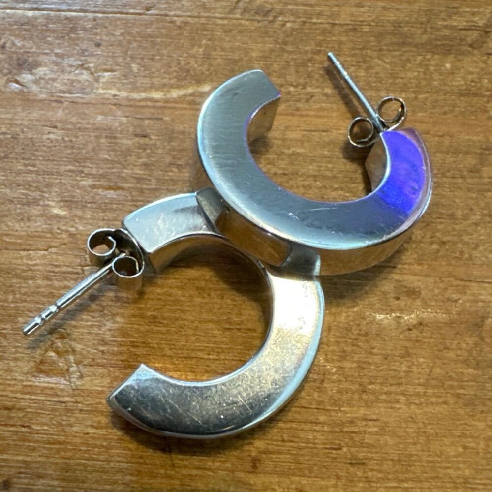 925 Silver 3D CHUNKY HOOP EARRINGS Thailand - Picture 1 of 10